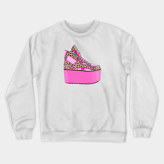 90s pink platform shoes with leopard pattern Crewneck Sweatshirt by prntsystm